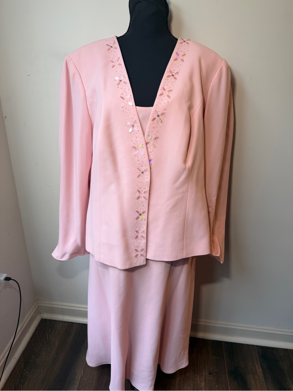 Jones New York Dress Woman 16W Pink 2 Pc Beaded Jacket Dress Plus Size